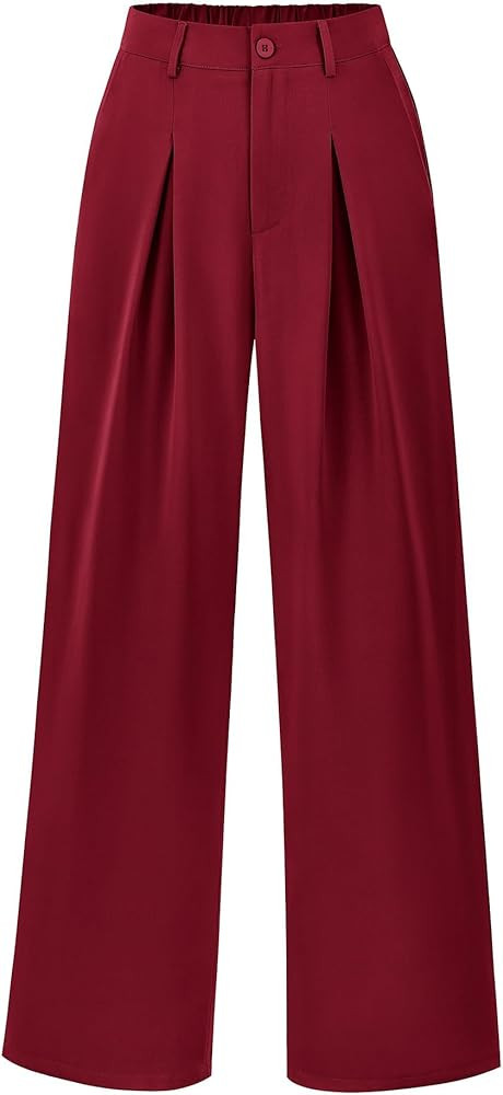 BTFBM Women High Waist Casual Wide Leg Long Palazzo Pants Button Down Loose Business Work Office ... | Amazon (US)