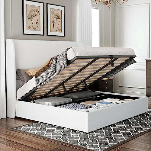 Jocisland King Size Bed Frame with Storage - Upholstered Lift Platform Bed, Wingback Headboard, H... | Amazon (US)