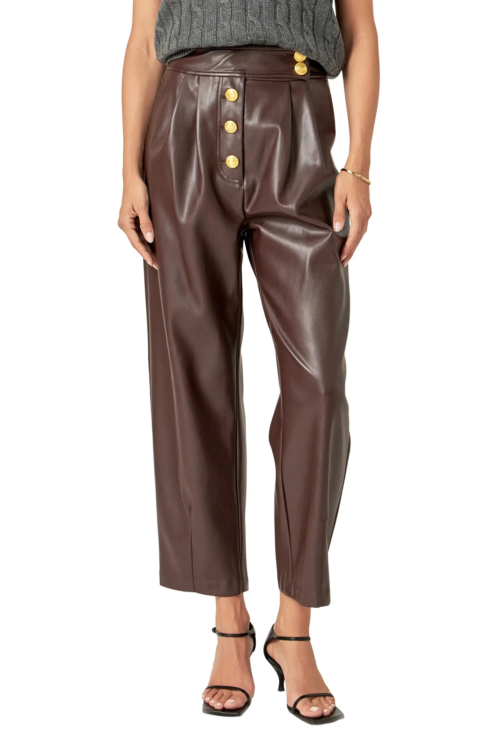 Button Fly Faux Leather Ankle Pants | Nordstrom