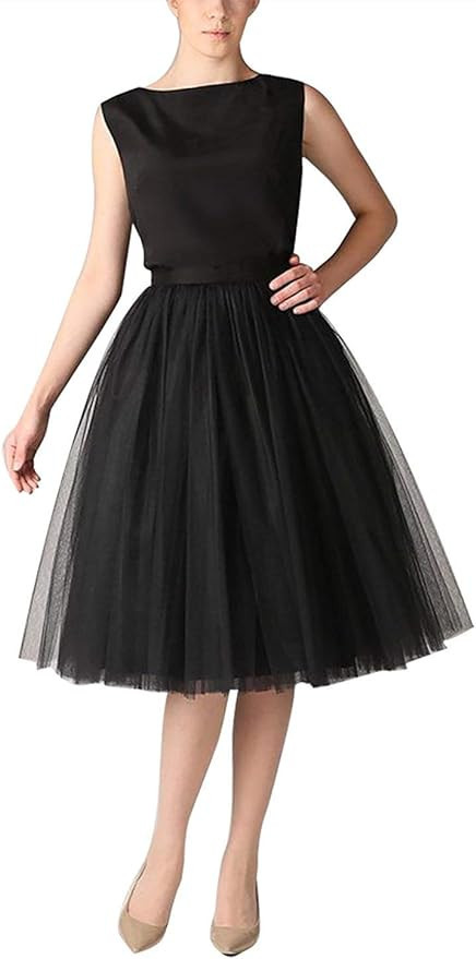 Women 5 Layers Tulle Skirt - Tea Length High Waist Bridal Midi Skirt Tutu forWedding Party Evenin... | Amazon (US)