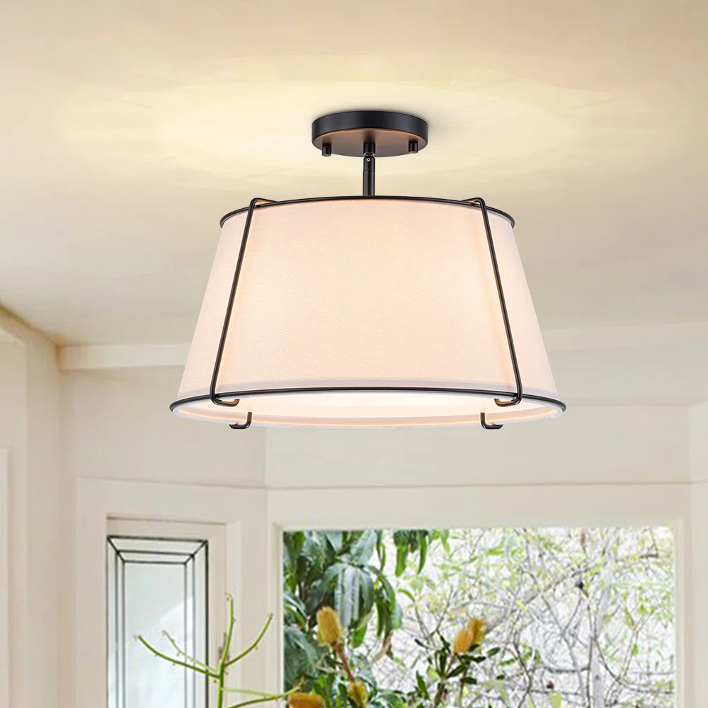 Nyjel Classical 4 - Light Linen Tapered Drum Semi Flush Mount | Wayfair North America