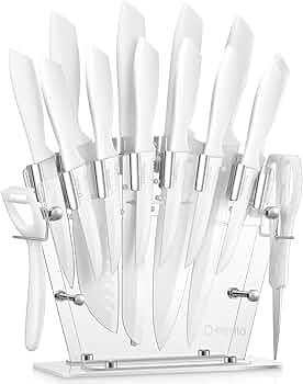 Knife Set, D.Perlla 16 Pieces White Kitchen Knife Set with Acrylic Stand, High Carbon Stainless S... | Amazon (US)