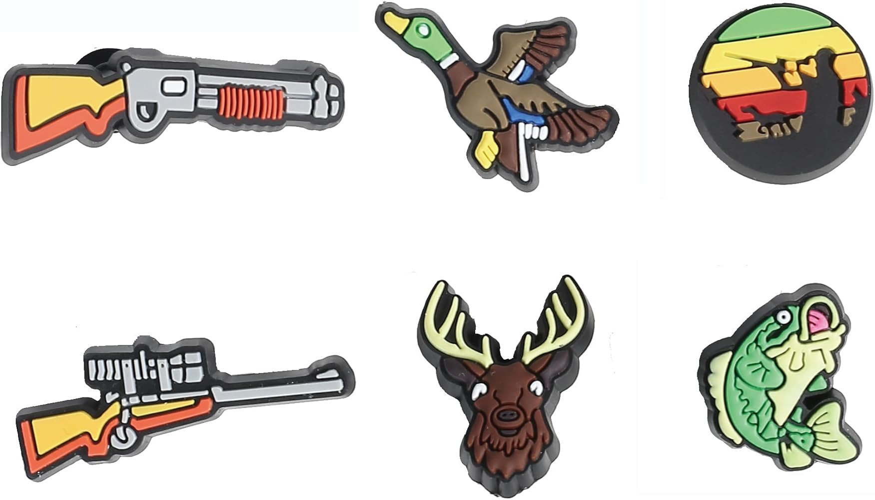 Hunting Shoes Charms Set Animal Gun Deer Duck Fishing Dad Shoe Charm Set PVC Shoe Decoration | Amazon (US)