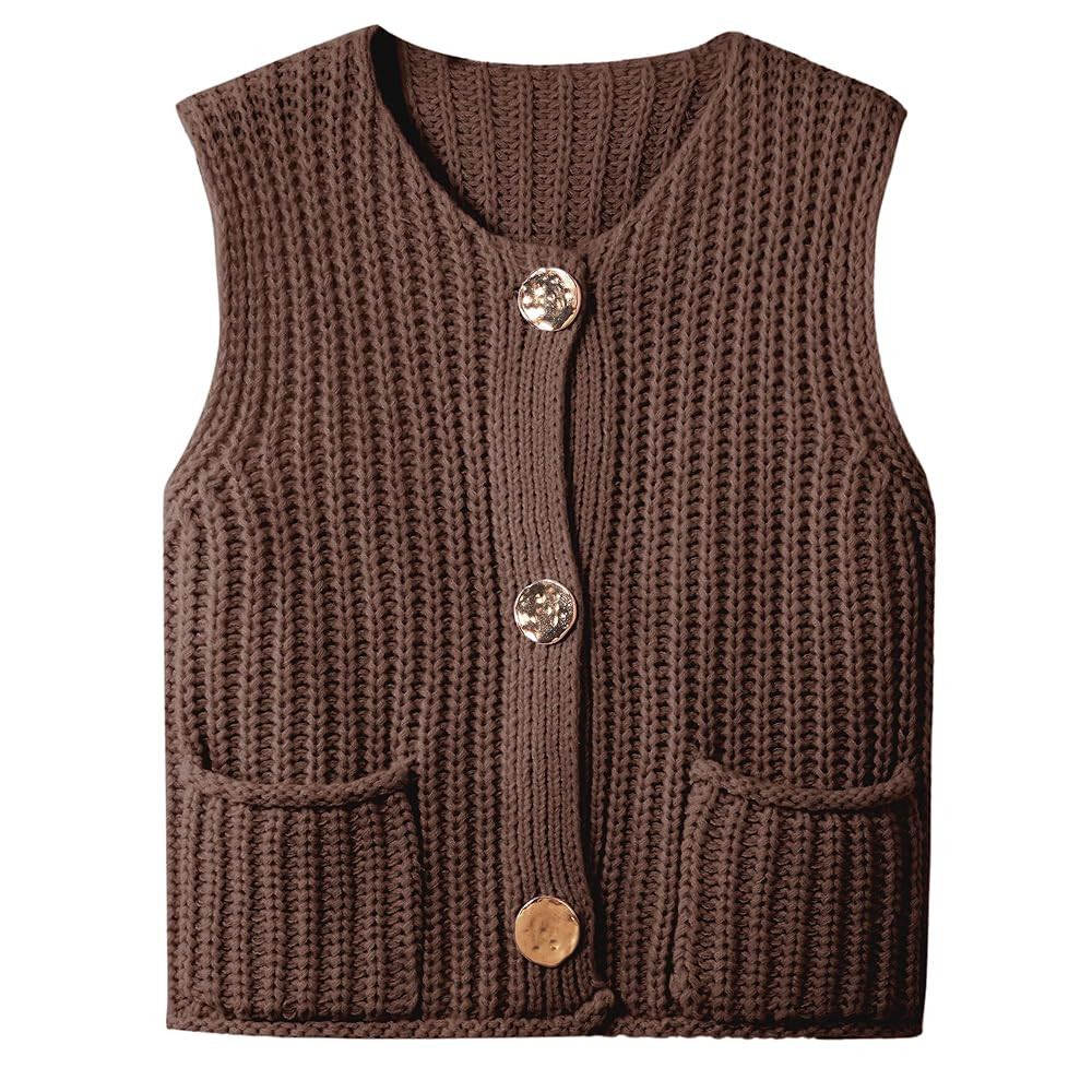 Hixiaohe Womens Crochet Chunky Knit Top Sleeveless Button Down Crop Tops Trendy Cardigan Sweater ... | Amazon (US)