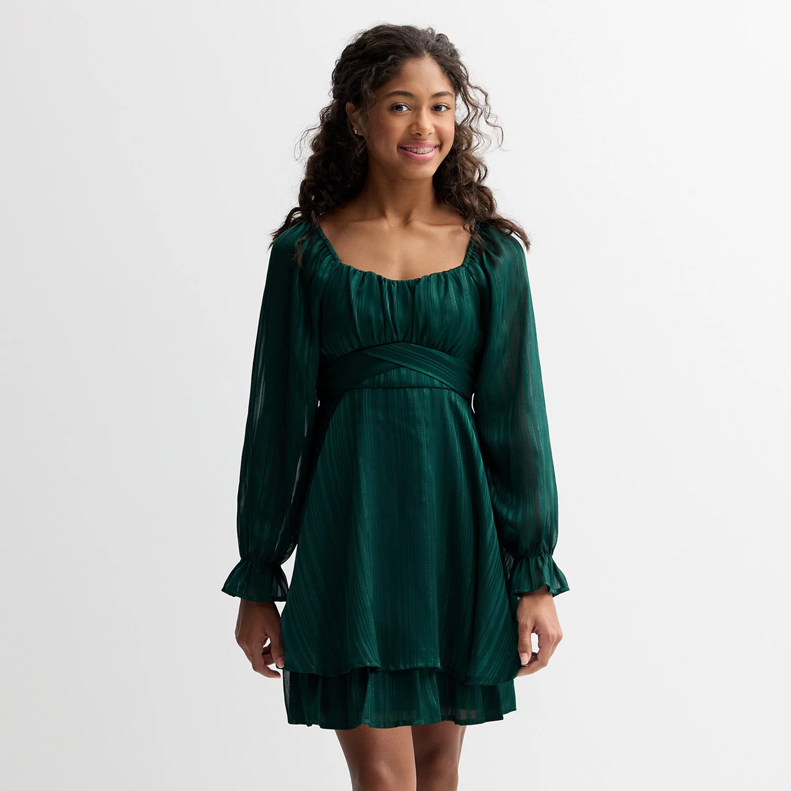 Girls 8-14 Inspired Hearts Crossover Waist Long Sleeve Dress | Kohl's