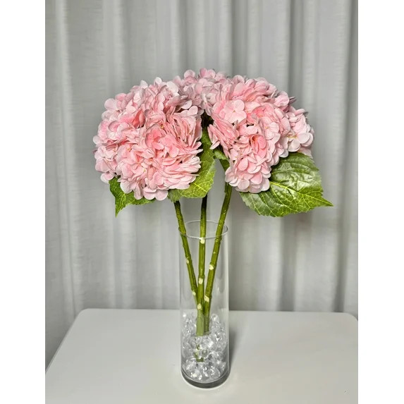 Ariane Real Touch Artificial Light Pink Hydrangea Flowers 20&rdquo; Silk Stems, Set of 3, Soft Bl... | Walmart (US)