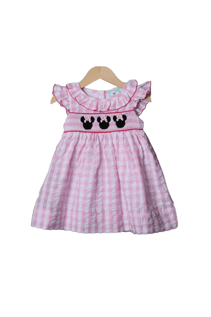 Smocked Mouse Pink Gingham Seersucker Dress | The Smocked Flamingo