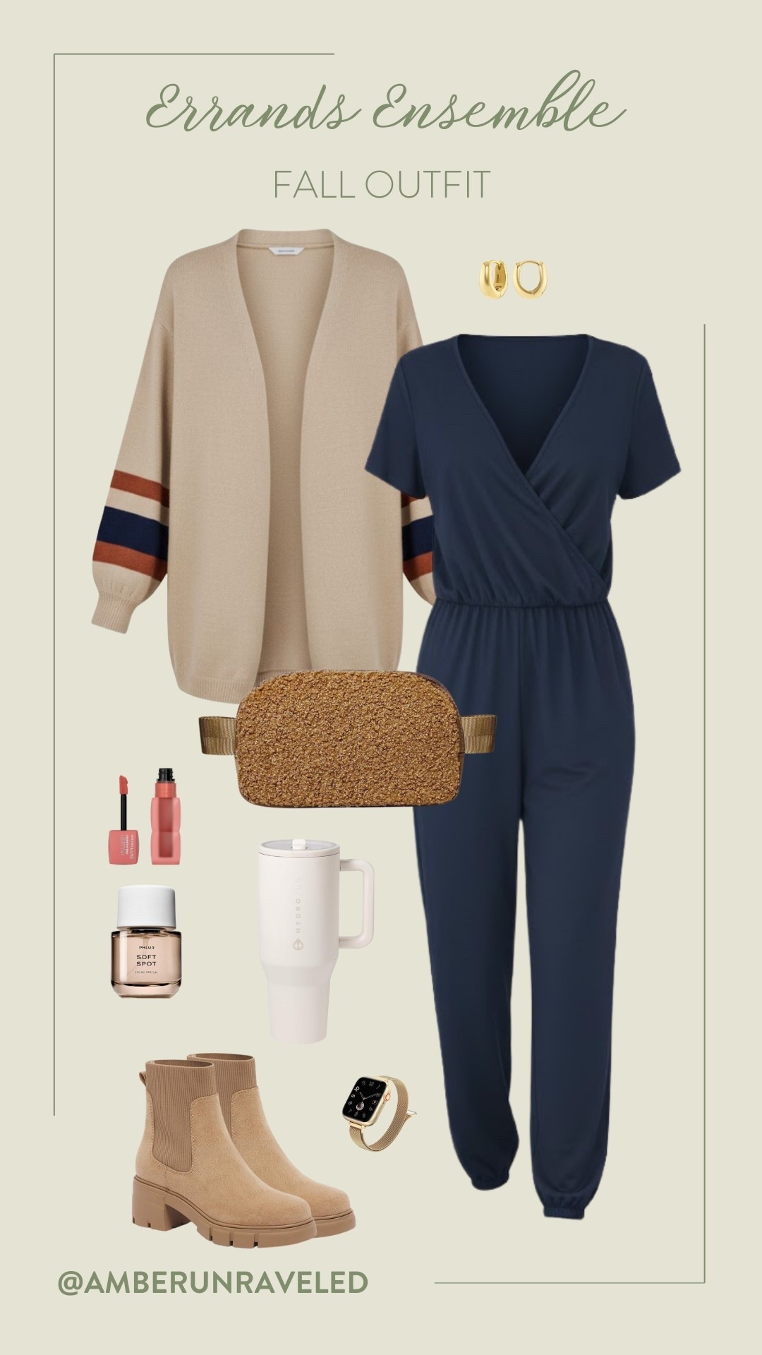 Weekend errands just got a whole lot more stylish and comfortable with this navy blue jumpsuit and cardigan combo! Bring a fuzzy fanny pack for your small essentials and a straw tumbler for hydration.

fall outfit, sweater weather, comfy casual, street style, fashion inspo, boots season, relaxed fit, autumn fashion

#LTKU #LTKSeasonal #LTKStyleTip