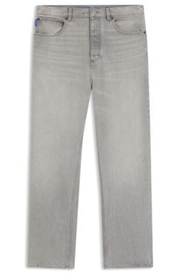 HUGO Grey baggy-fit jeans in stonewashed denim - Grey Men's Jeans size 32/32 | Hugo Boss (US)