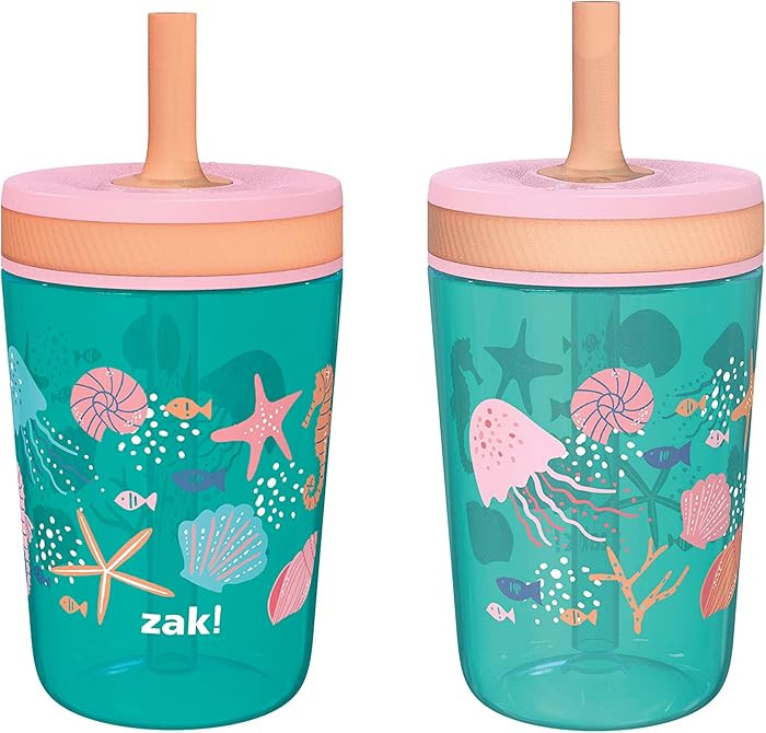 Zak Designs Kelso 15 oz Tumbler Set, (Shells) Leak-Proof Screw-On Lid with Straw Made of Durable ... | Amazon (US)