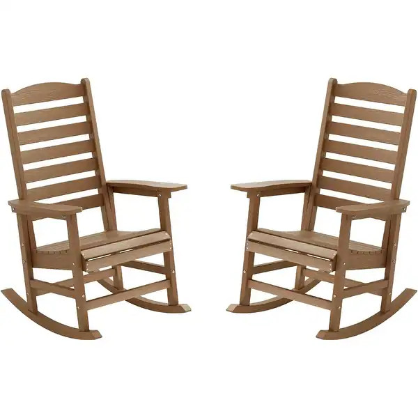 WINSOON All Weather HIPS Outdoor Rocking Chair with Curved Backrest - Set of 2 - Teak | Bed Bath & Beyond