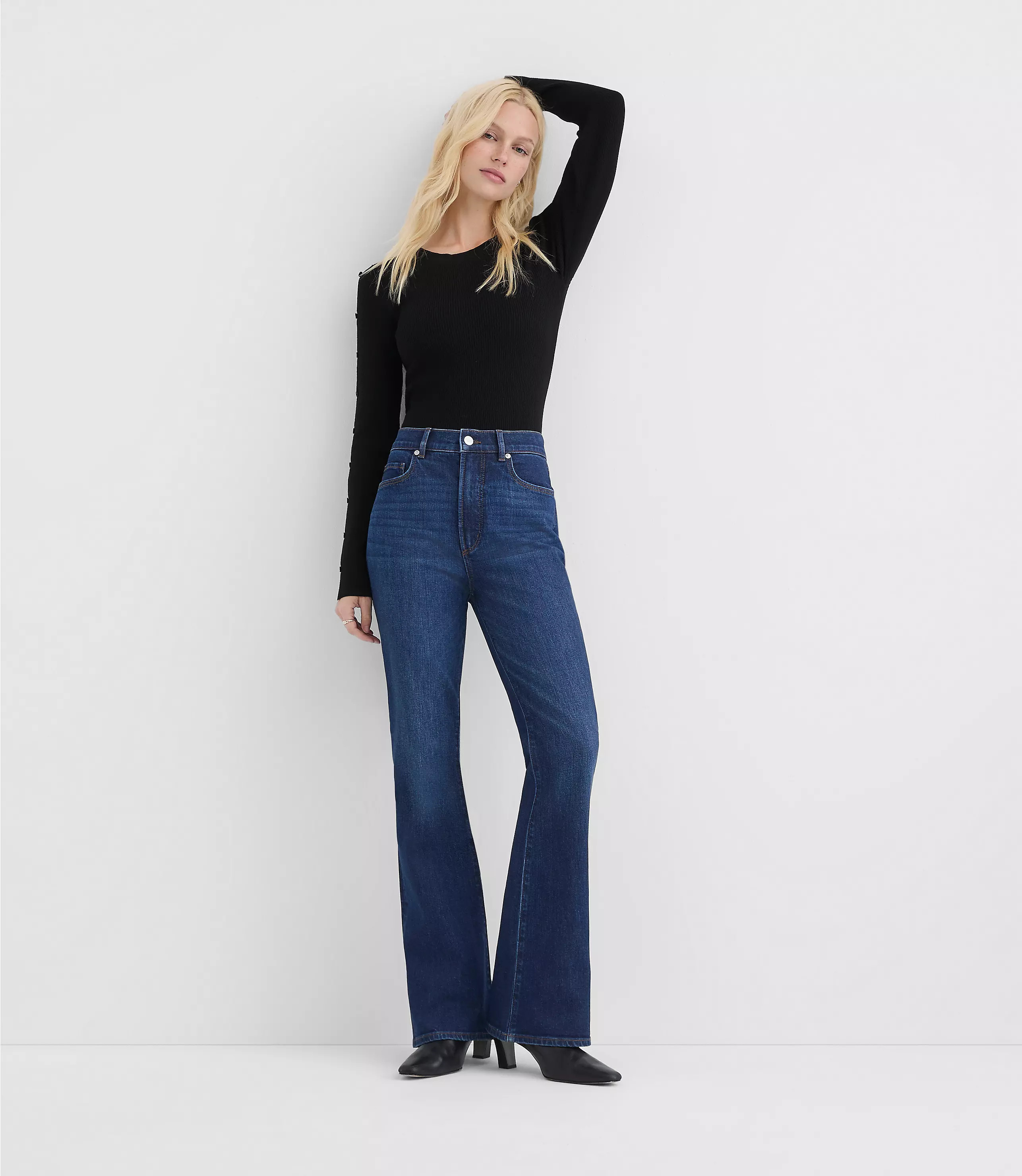 Rivete Tall High Rise Slim Flare Jeans in Muse Wash | LOFT