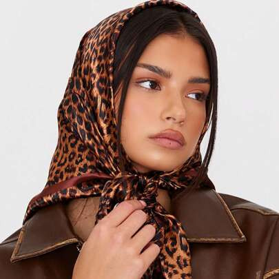 1pc Women's Fashion Leopard Print 90cm Square Scarf, Versatile Headband, Neck Wrap, Suitable For Daily Use And All Seasons | SHEIN