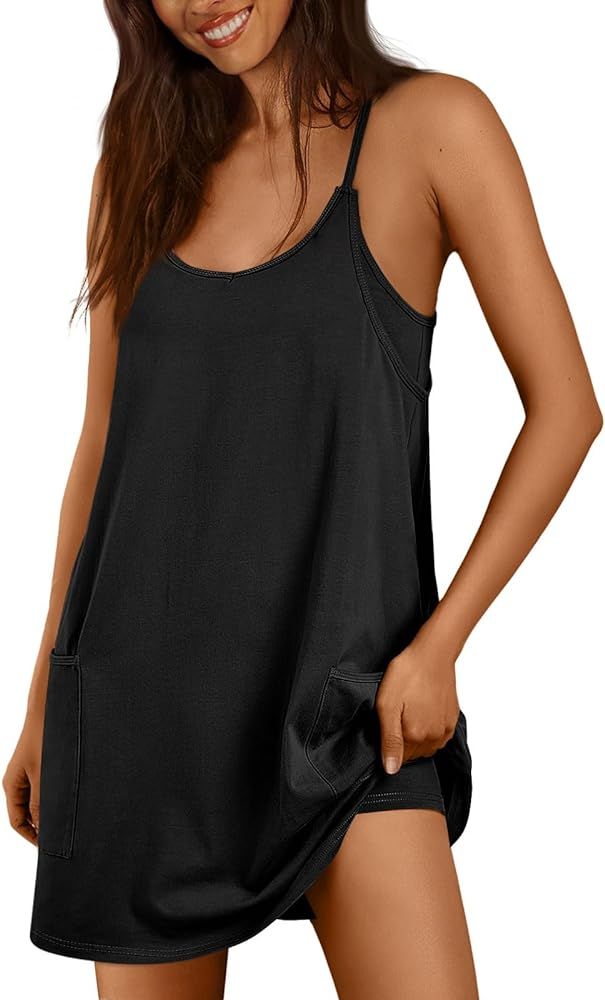 AUTOMET Womens Casual Summer Sleeveless Mini Sundress Spaghetti Strap Short Dresses with Pockets ... | Amazon (US)