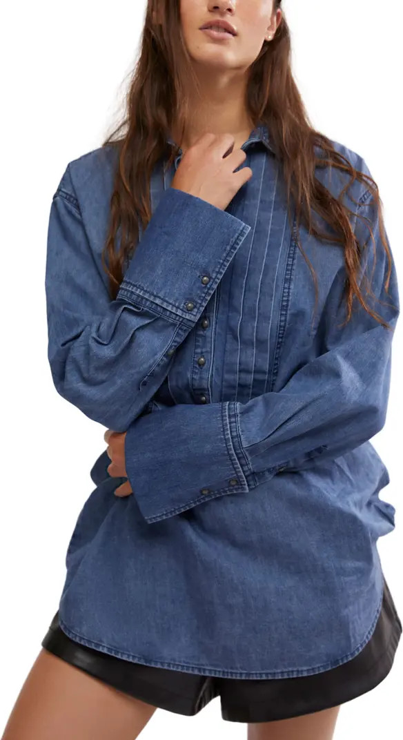 After Hours Pleated Denim Popover Top | Nordstrom Rack