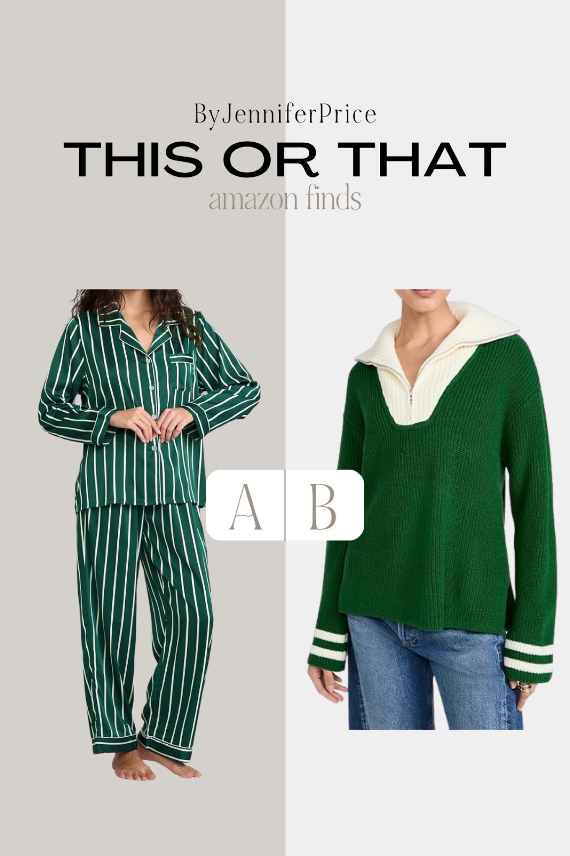 This or that: AMAZON FINDS

Casual outfit, outfit ideas, elegant style, minimal style, fashion inspo, neutral style, Amazon fashion, Amazon finds, ootd, basics, street style, neutral outfits, fall outfit, fall style, fall fashion, styling ideas, what to wear, chic style, outfit inspo, simple outfits, sweater, pajamas 

#LTKSeasonal #LTKStyleTip #LTKFindsUnder50
