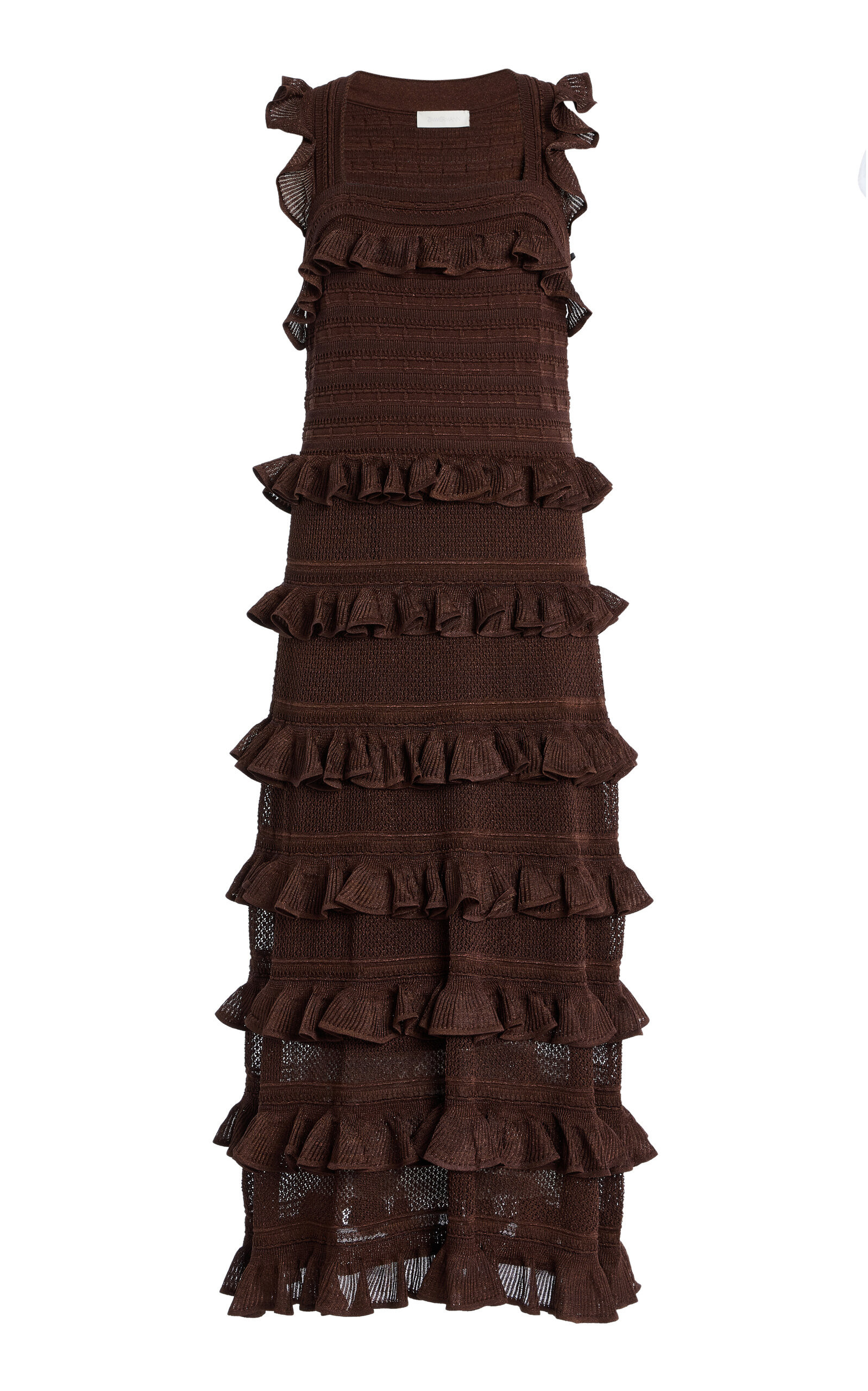 Zimmermann - Hypnotic Ruffled Metallic Lace Midi Dress - Brown - 1 - Moda Operandi | Moda Operandi (Global)
