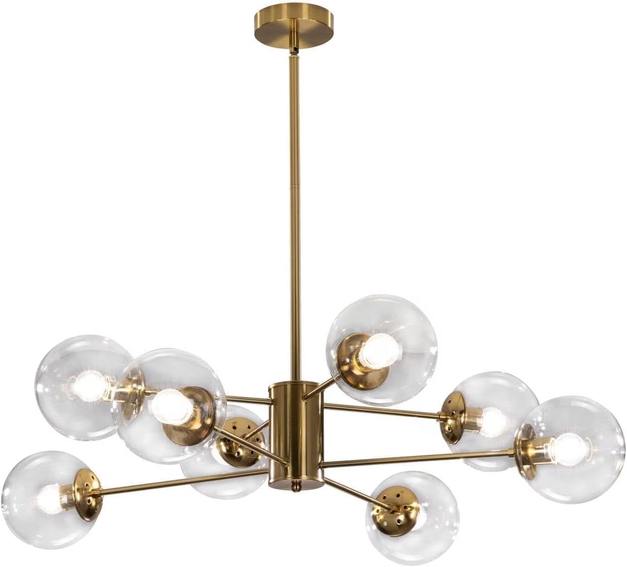 KCO Lighting Modern Sputnik Chandelier, 8-Light Clear Glass Globe Ceiling Pendant Light, Mid Century Brass Flush Mounted Fixture - Walmart.com | Walmart (US)