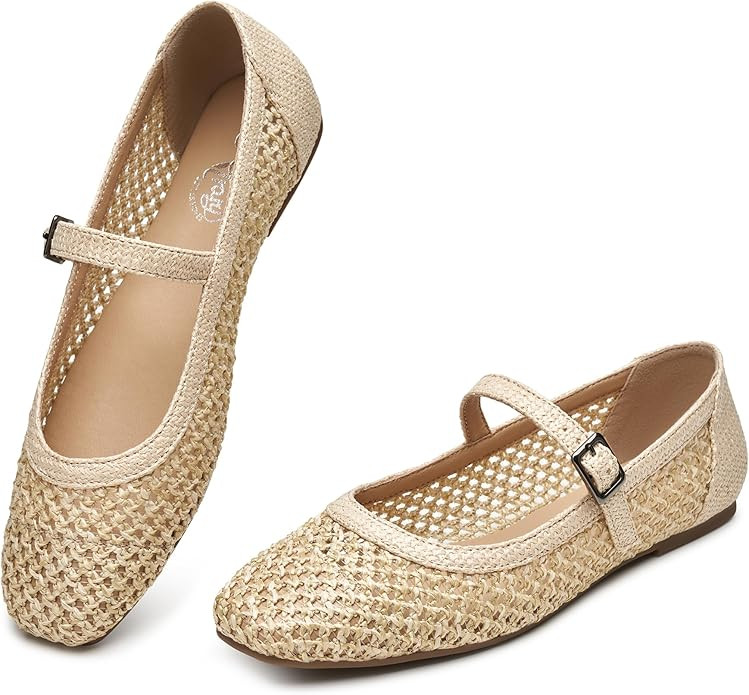 Trary Mary Jane Shoes Women Woven Flats for Women Dressy Ballet Flats Squared Toe Mary Jane Flats... | Amazon (US)
