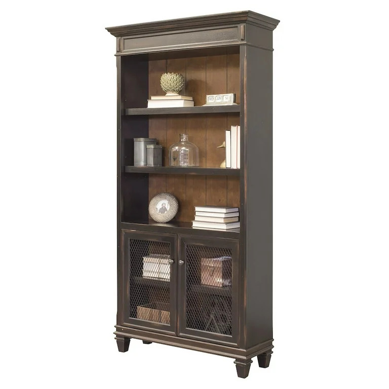 Hartford Wood Bookcase With Doors Storage Cabinet Office Shelves Black | Walmart (US)