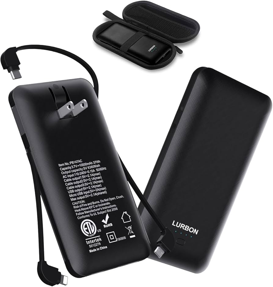 10000 mAh Portable Charger Power Bank,Slim External Battery Pack with Built in AC Wall Plug, USB ... | Amazon (US)