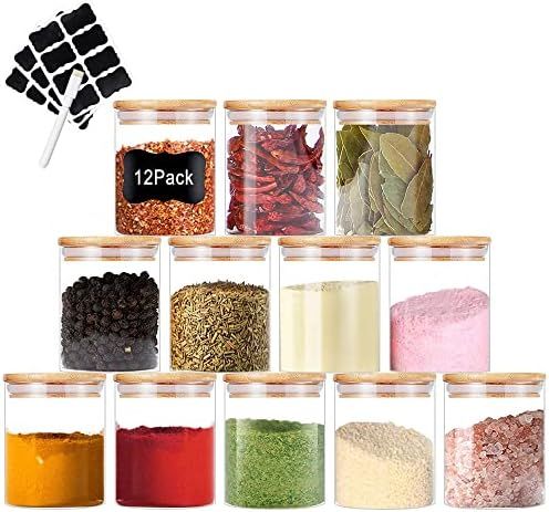 Amazon.com: Nialnant 12 Pcs Glass Spice Jars with Bamboo Lids, 6oz Small Glass Jars with Labels &... | Amazon (US)