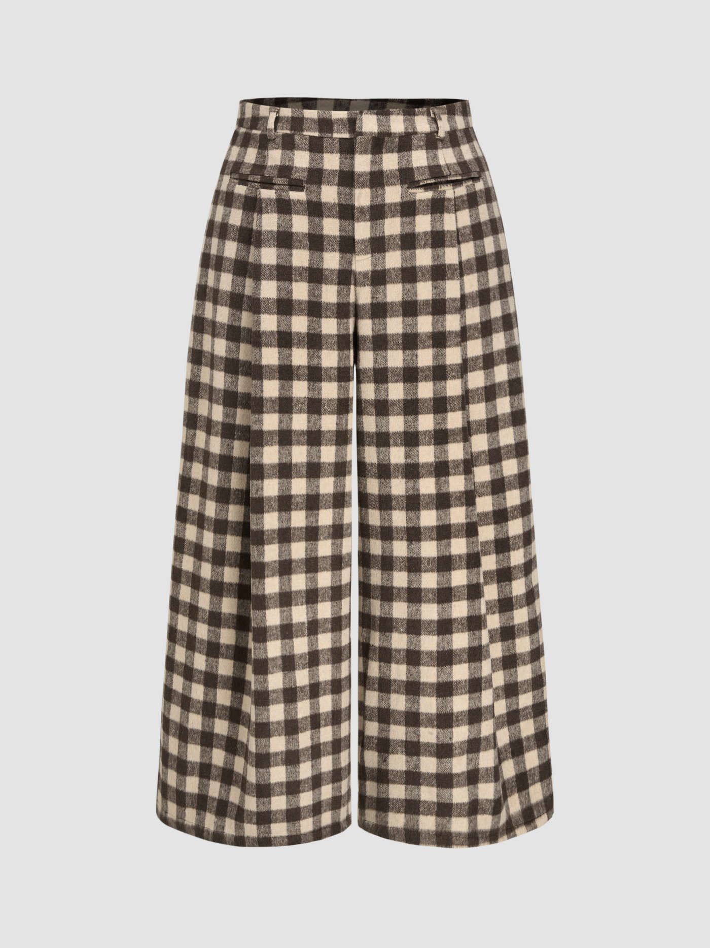 Mid Waist Check Pleated Wide Leg Trousers Curve & Plus | Cider