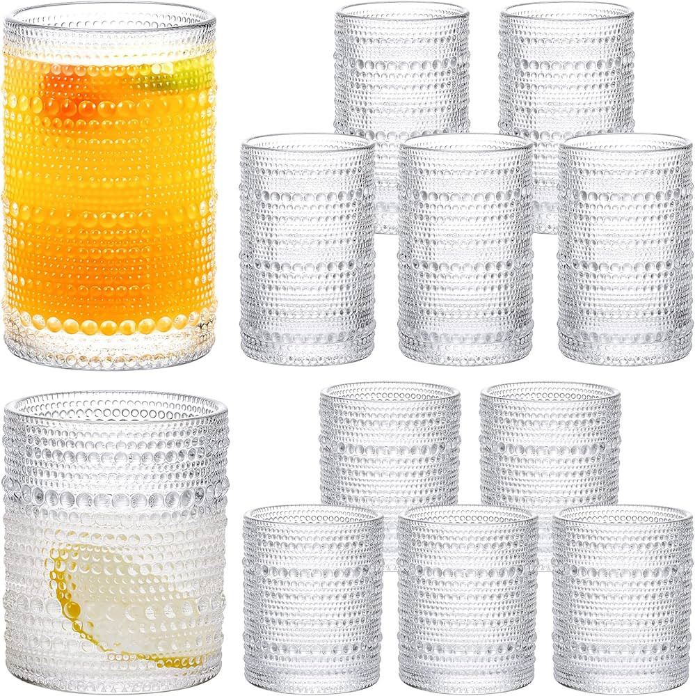 12 Pcs Romantic Water Glasses Vintage Drinking Glasses Tumblers Embossed Glass Cups Retro Drop Fl... | Amazon (US)