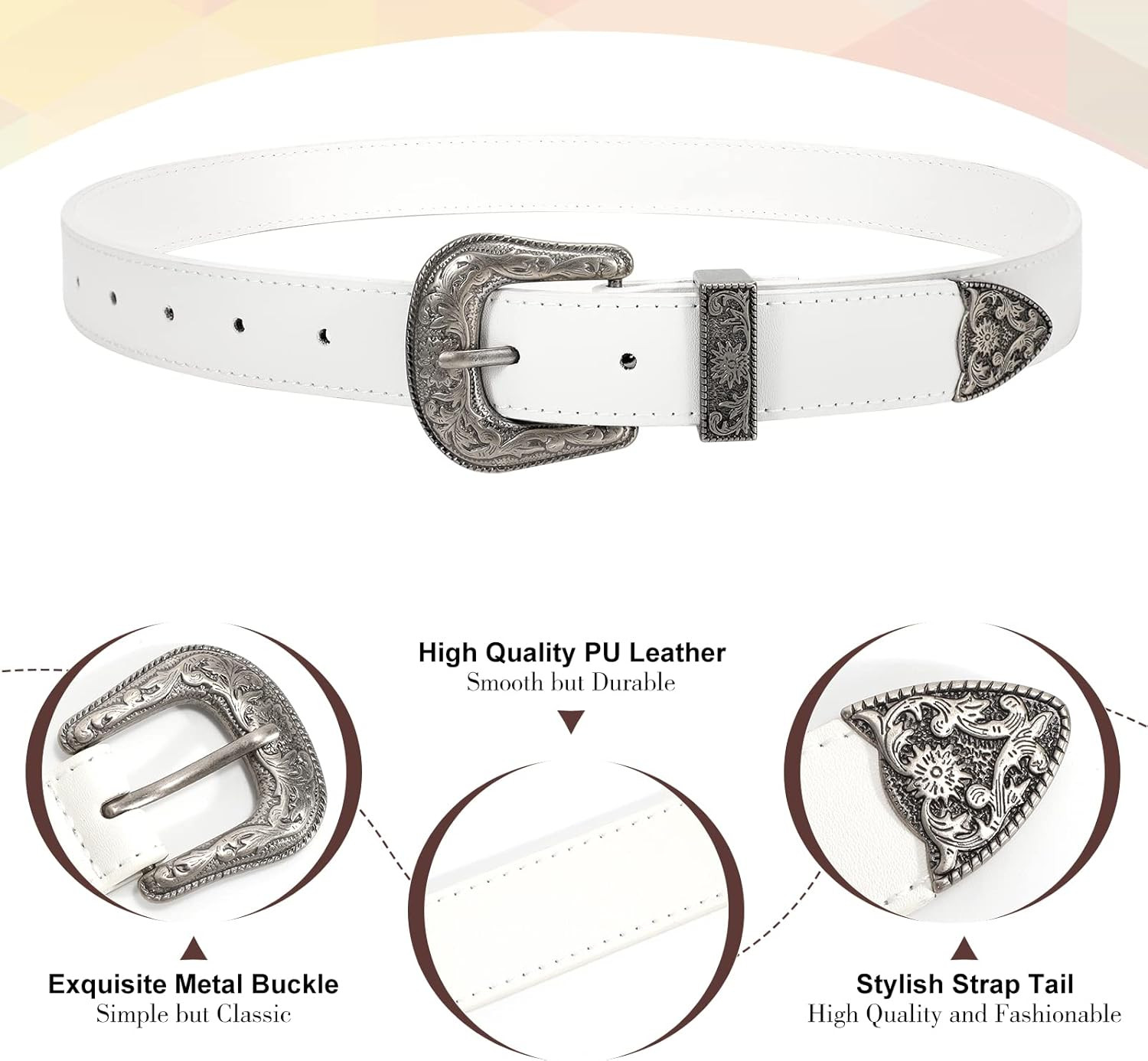 SUOSDEY Fashion Leather Belts for Women with Vintage Metal Buckle Belt | Amazon (US)