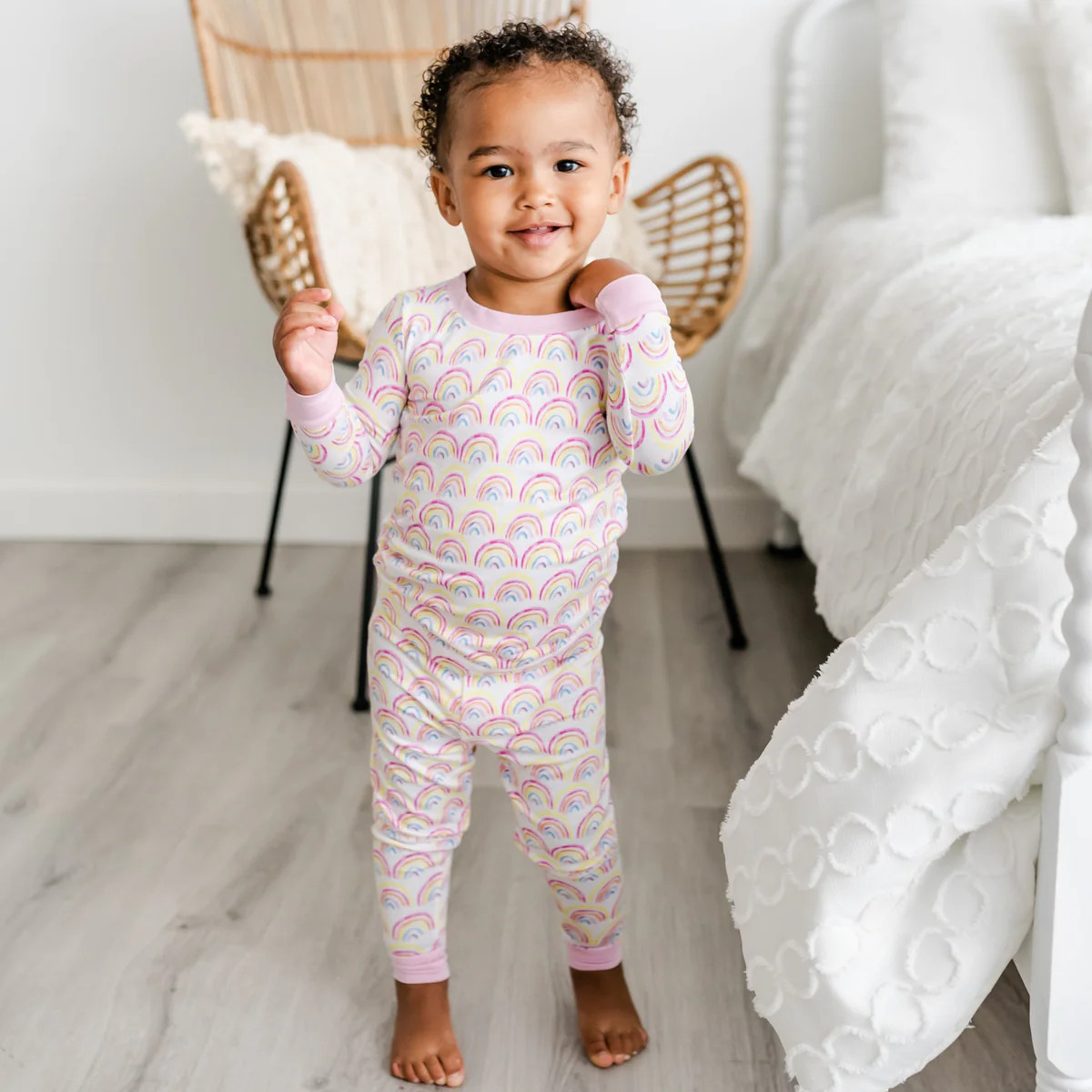 Pastel Rainbows Two-Piece Bamboo Viscose Pajama Set | Little Sleepies
