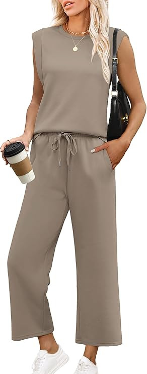 SAMPEEL Two Piece Sets for Women Casual Travel Vacation Outfits Summer Wide Leg Crop Pants Lounge... | Amazon (US)