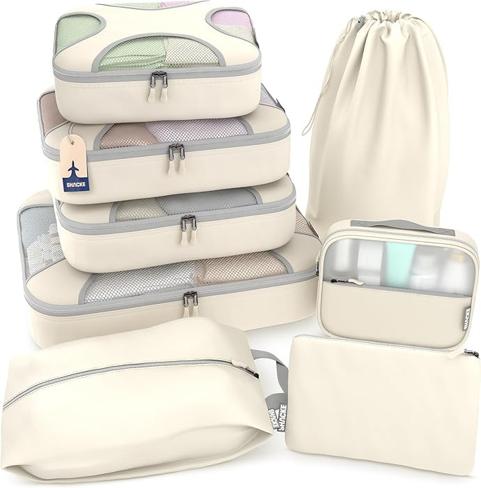 Shacke Premium 8 Packing Cubes Set - Lightweight Mesh Travel Luggage Organizers with Laundry Bag,... | Amazon (US)