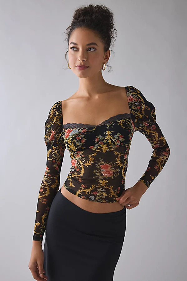 Kimchi Blue In The Dark Sheer Mesh Long Sleeve Top | Urban Outfitters (US and RoW)