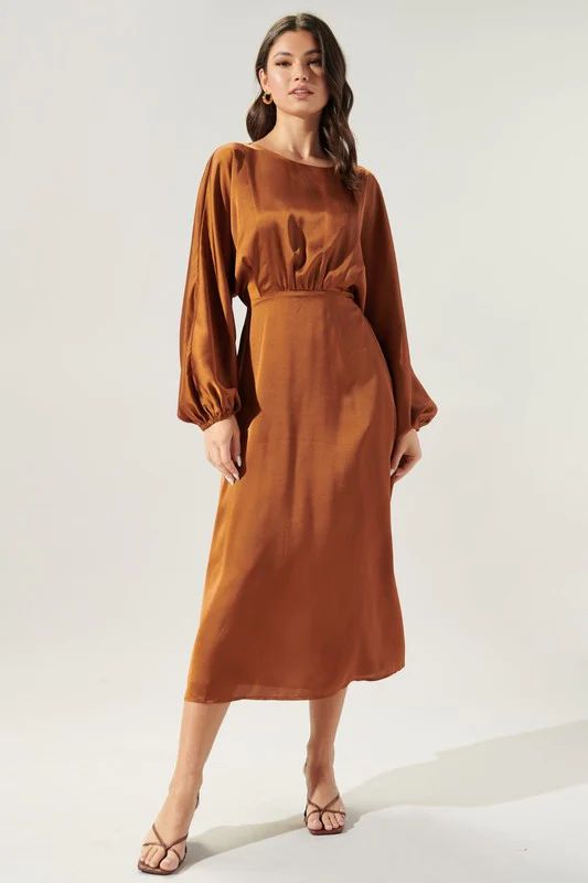 Chateau Satin Dolman Sleeve Midi Dress | Peppered with leopard