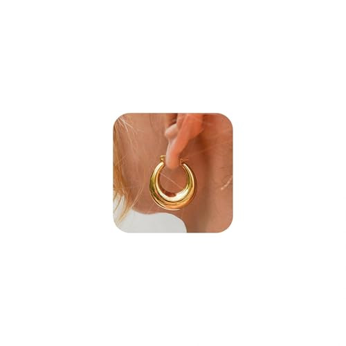 Amazon.com: Necocy Small Chunky Hoop Earrings for Women Non Tarnish, Dainty 14k Gold Plated Hypoa... | Amazon (US)