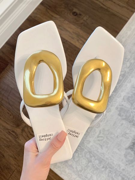 White and gold statement sandals , vacation sandals 

#LTKunder100 #LTKshoecrush #LTKsalealert