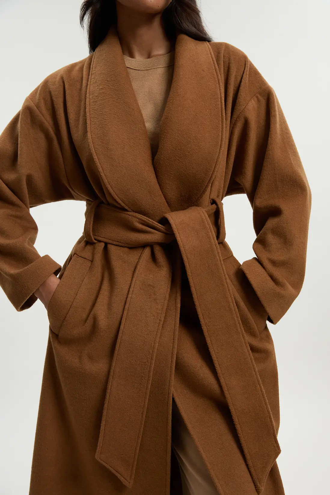 Brushed Wool  Belted Wrap Tailored Maxi Coat | Karen Millen UK + IE + DE + NL