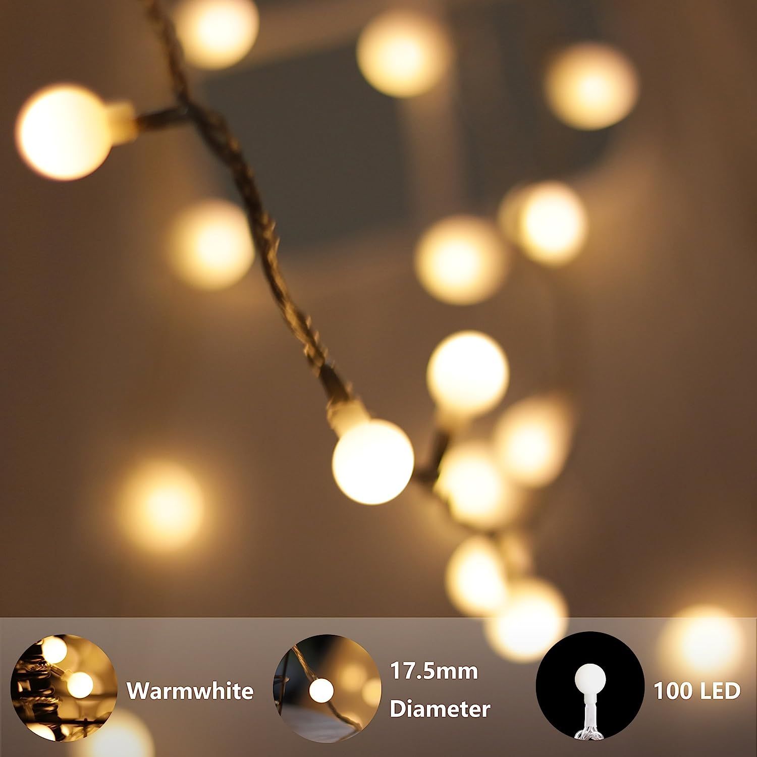Amazon.com: LED String Lights, Plug in Globe String Lights, 49Ft 100 LED Warm White Globe Lights ... | Amazon (US)