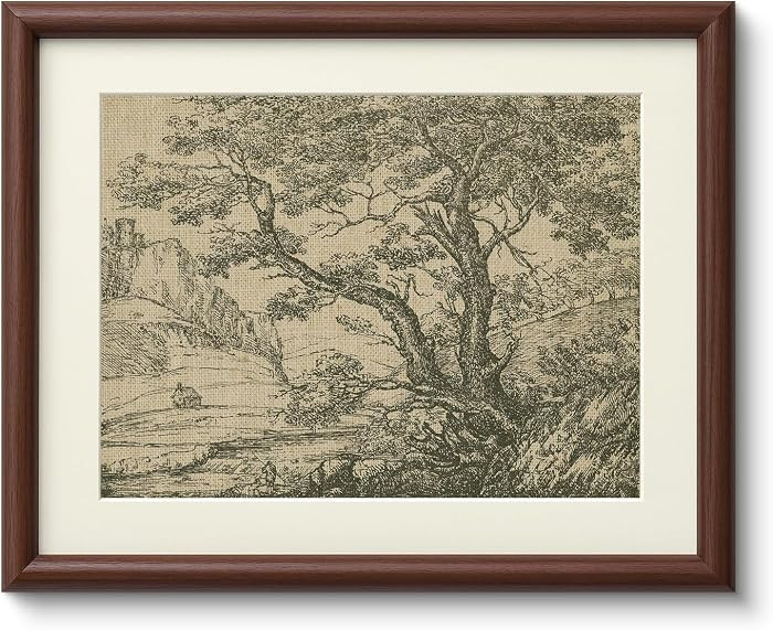 InSimSea Brown Framed Oak Tree Wall Art, Vintage Farmhouse Cottage Landscape Sketch Painting deco... | Amazon (US)