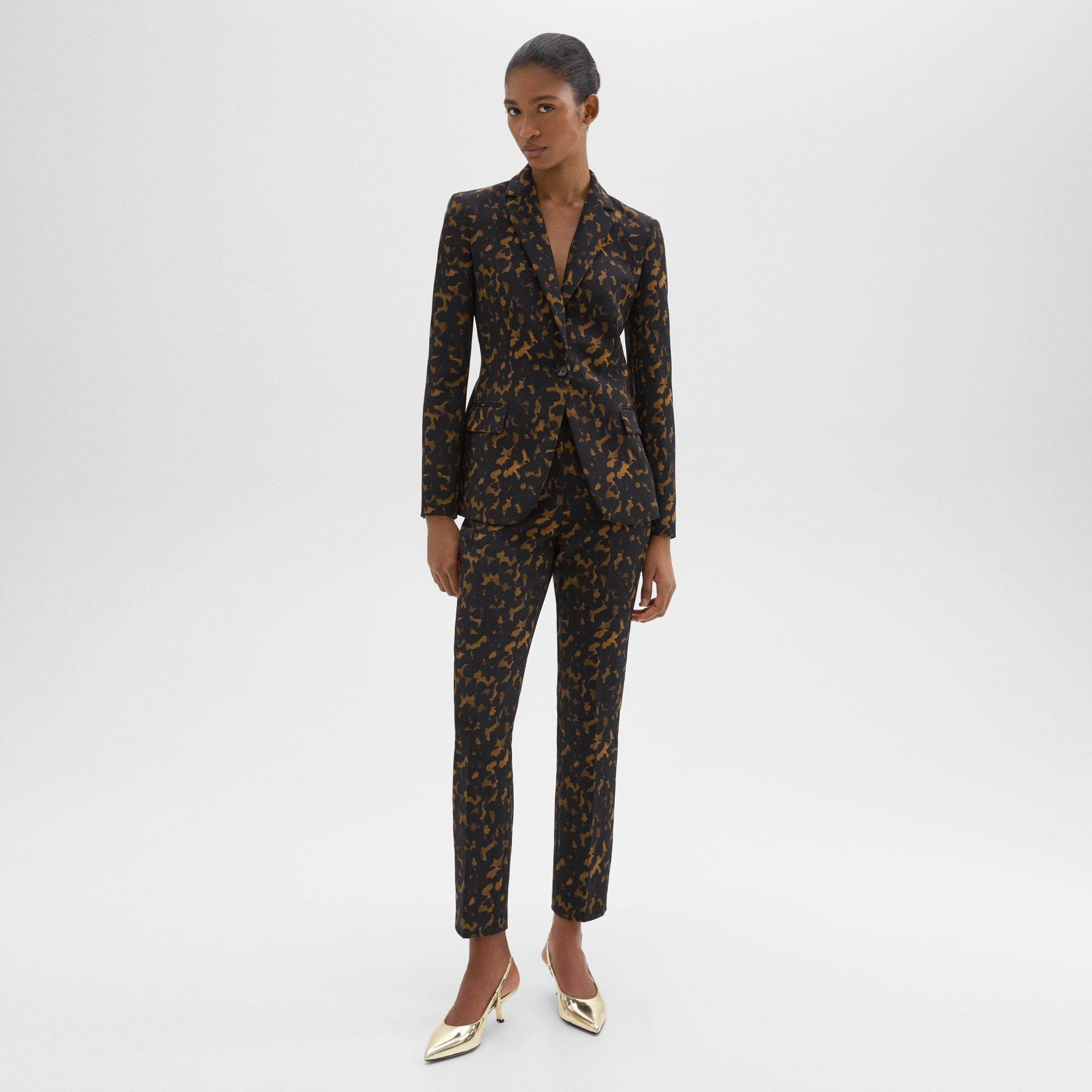 High-Waist Slim Crop Pant in Tortoiseshell Printed Crepe | Theory