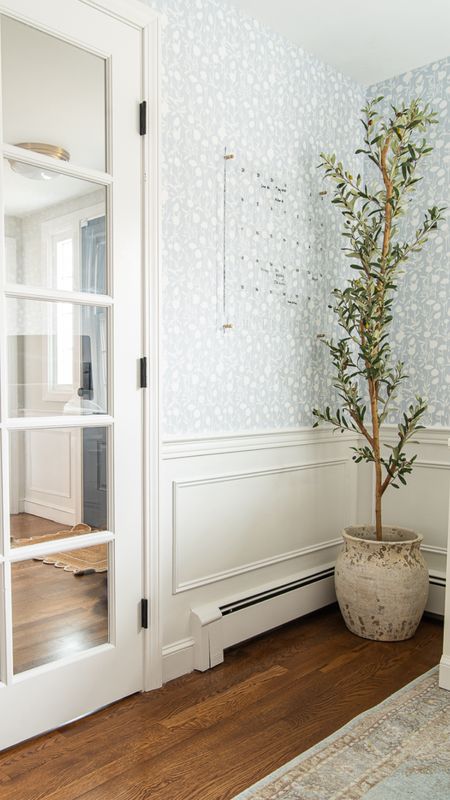 Serena and Lily patterned wallpaper, artificial olive tree, coastal style home office

#LTKhome #LTKfamily