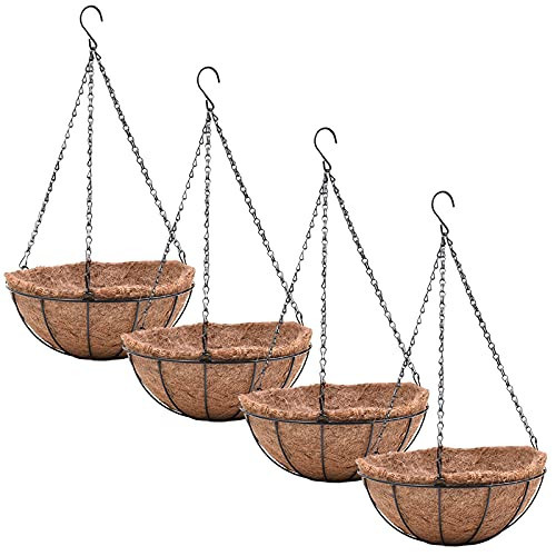 EIMQUVW 4 Pack Hanging Planter Basket with Coco Coin Liner 8 inch Hanging Flower Pots Outdoor Decorative Round Wire Plant Holder with Chain Metal Hanging Baskets for Plants Outdoor | Amazon (US)