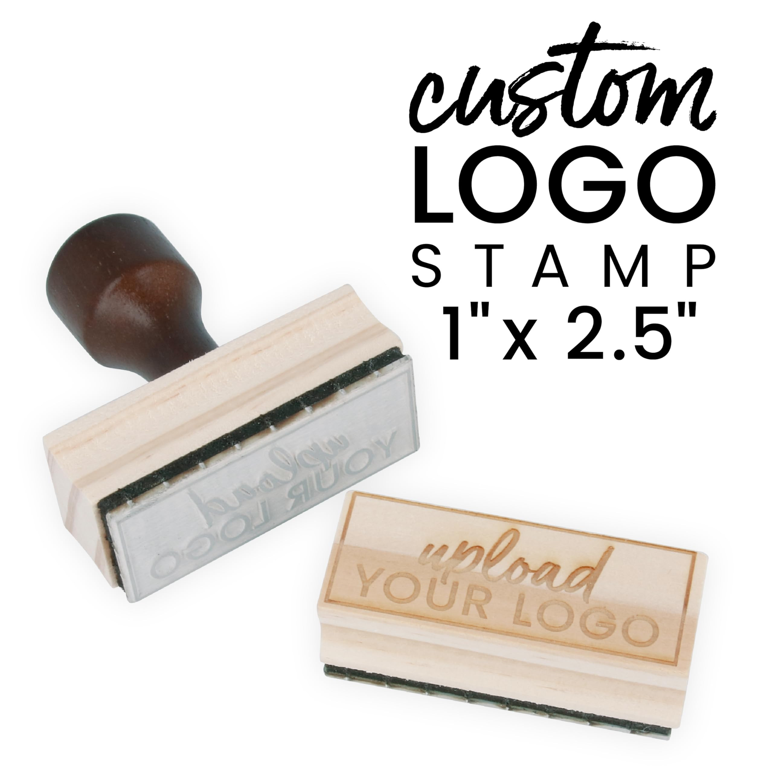 ExcelMark Custom Logo Stamp - Personalized Wood Rubber Stamp - Upload Your Own Image (1"x2.5") | Amazon (US)