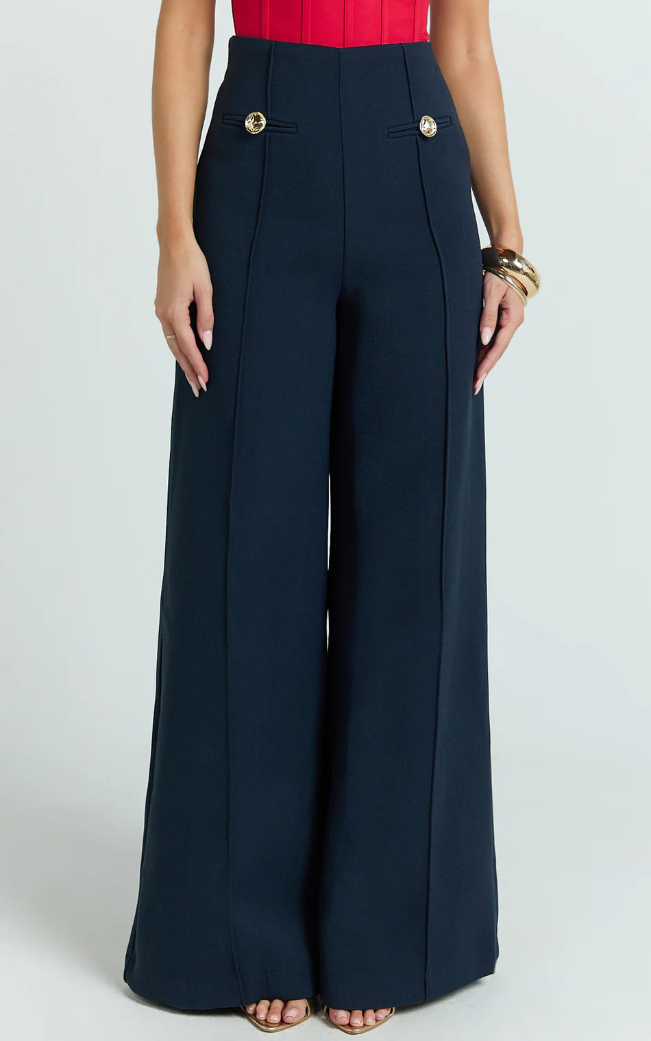 Clara Pants - High Waisted Wide Leg Pants in Navy | Showpo (US, UK & Europe)