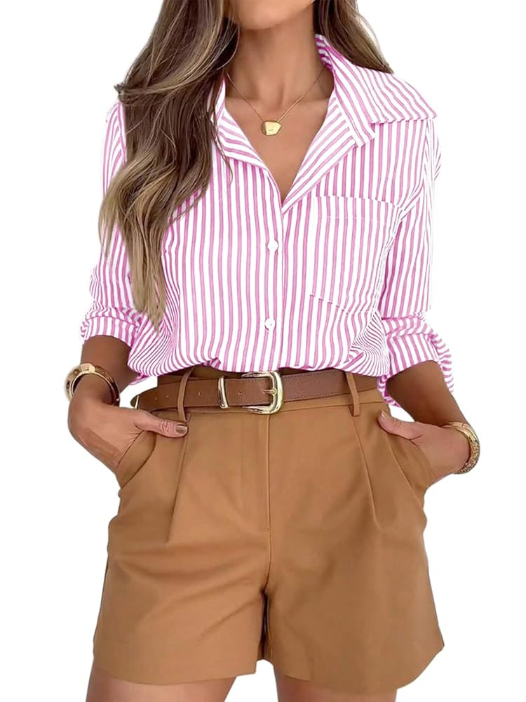 siliteelon Striped Button Down Shirts for Women Dress Shirts Long Sleeve Casual Collared Office W... | Amazon (US)