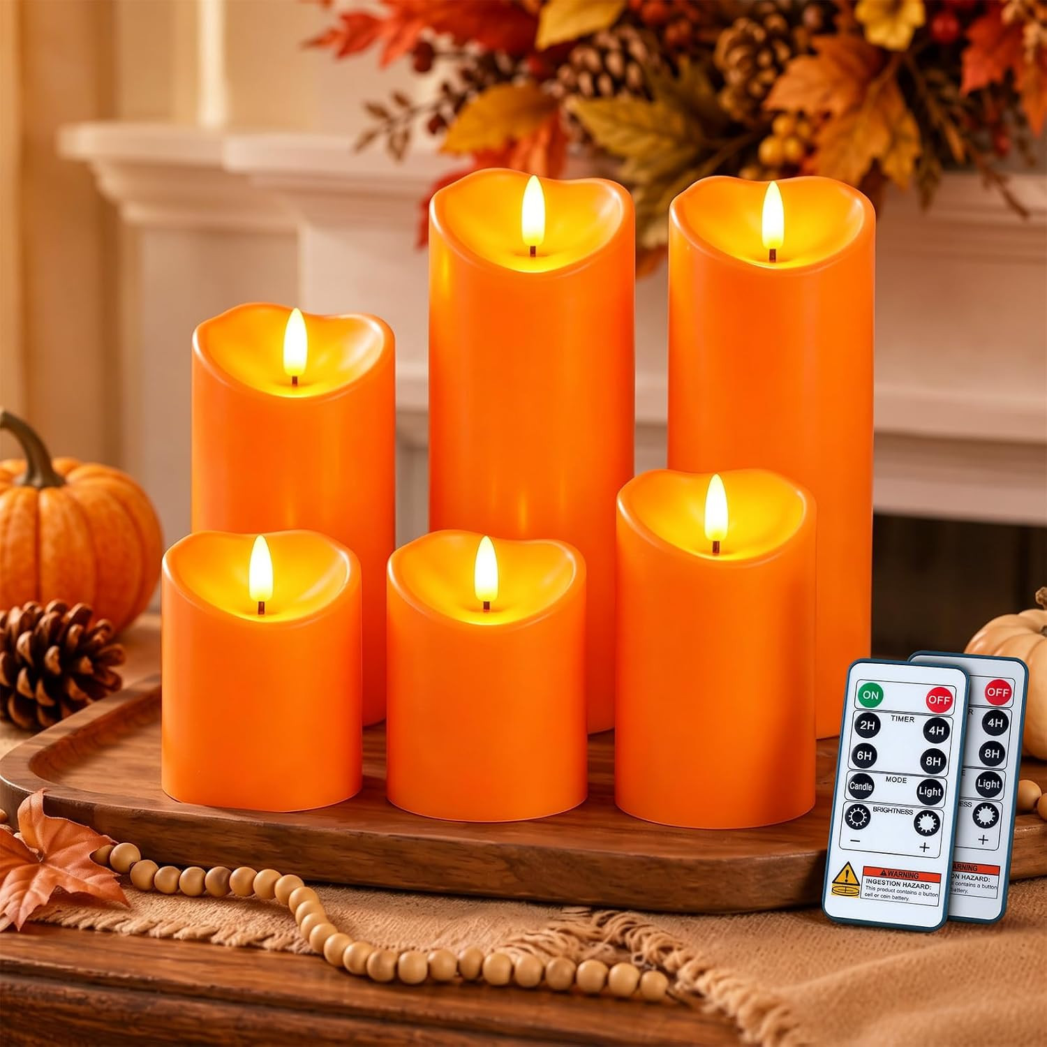 Homemory Halloween Orange Waterproof LED Candles, Remote Timer, Set of 6 | Amazon (US)