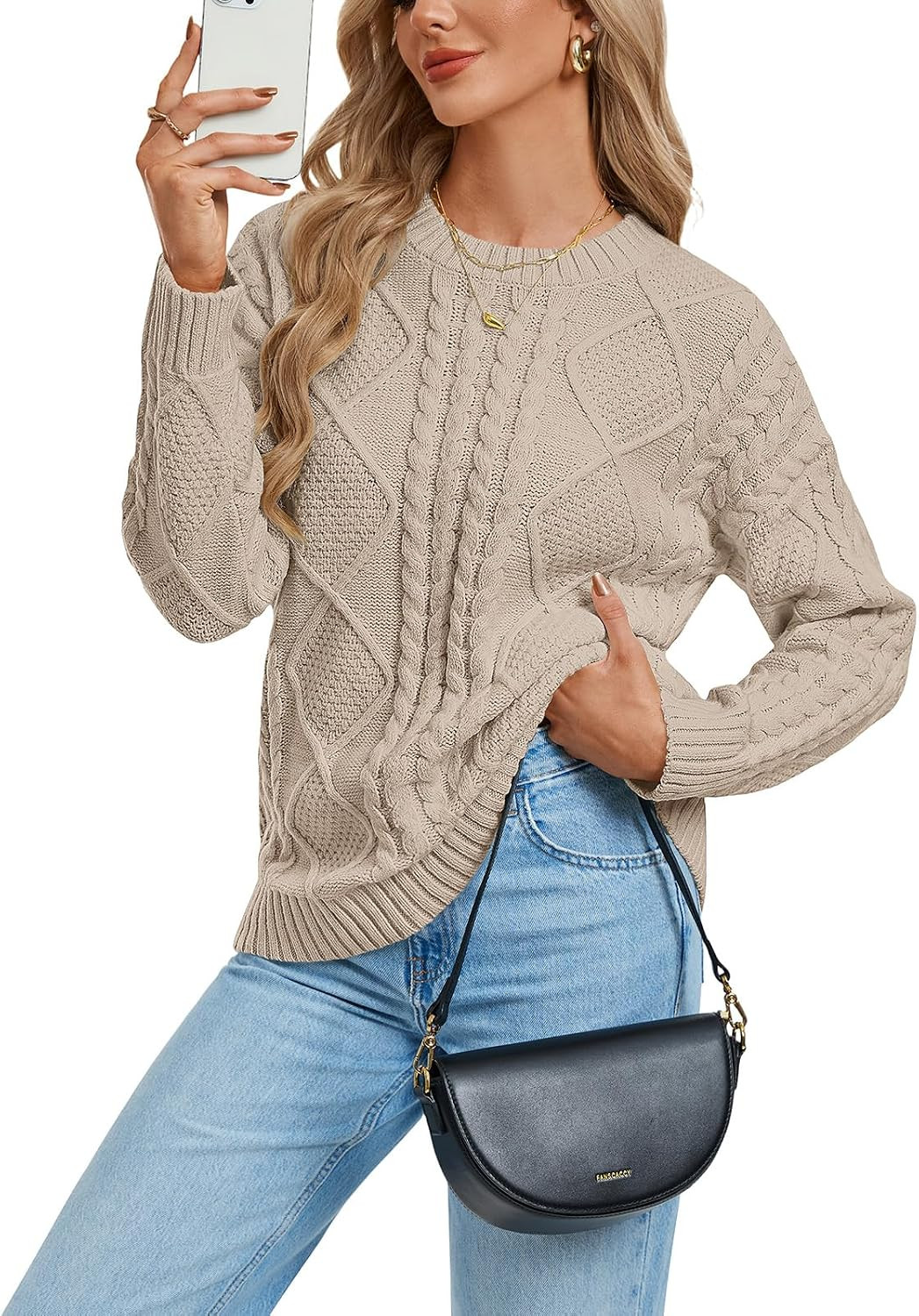 GRACE KARIN Cable Knit Sweaters for Women Oversized Fall Sweaters Cute Tops | Amazon (US)