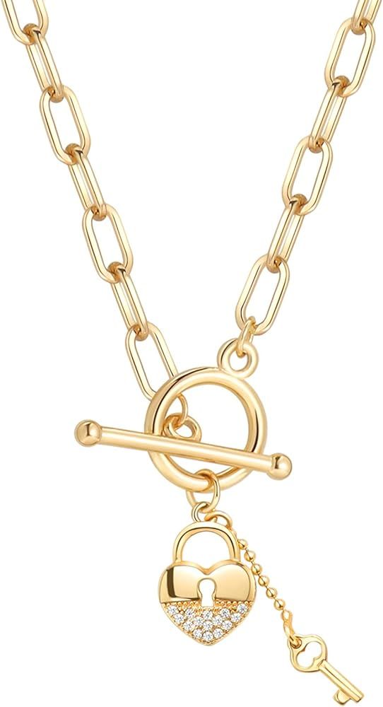 DoreenBeads 18K Gold Plated Sun Moon Star Compass Heart Lock Pendant Necklace Toggle Paperclip Ch... | Amazon (US)