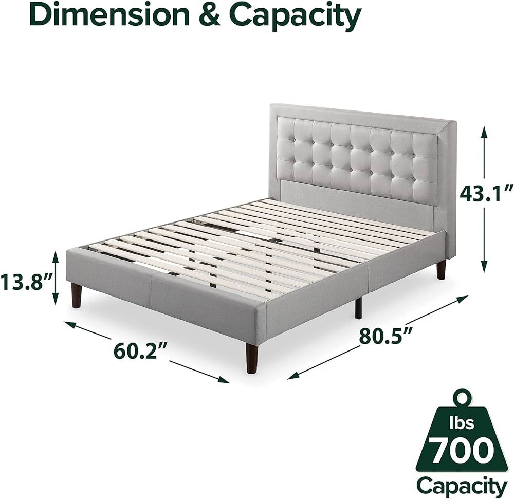 Amazon.com: Zinus Dachelle Upholstered Platform Bed Frame / Mattress Foundation / Wood Slat Suppo... | Amazon (US)
