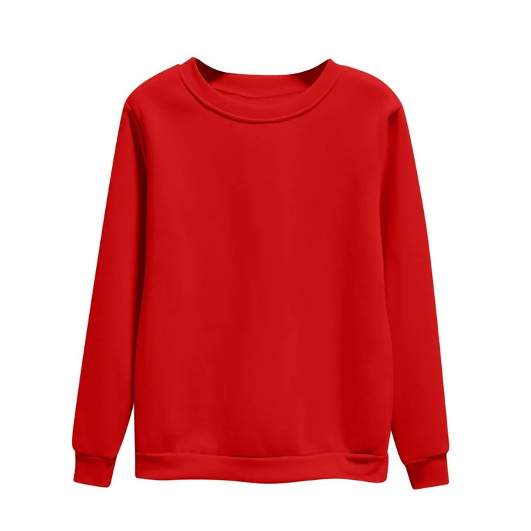 Blmnix Red Trendy Womens Tops Sweatshirt Loose Crew Neck Long Sleeve Solid Pullover Womans Tops F... | Walmart (US)